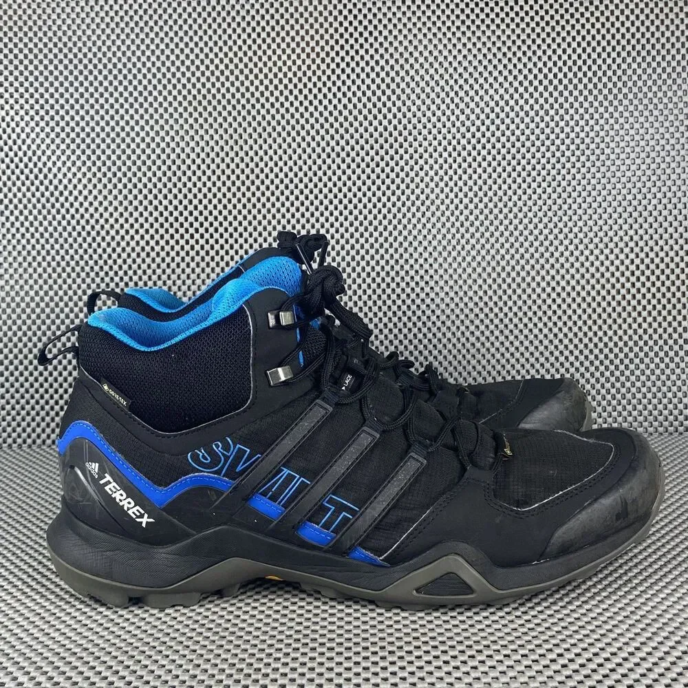 Adidas Terrex Swift R2 Mid GTX Hiking Boots Mens 12 Black Blue Lace Up Outdoors